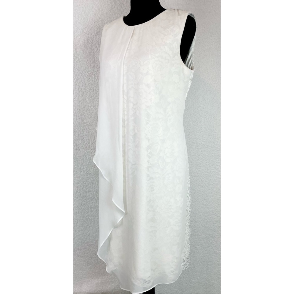 DB • White Floral Lace Chiffon Sleeveless Knee-Length Dress, 10